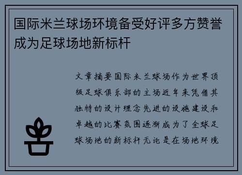 国际米兰球场环境备受好评多方赞誉成为足球场地新标杆