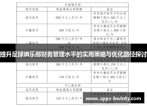 提升足球俱乐部财务管理水平的实用策略与优化路径探讨